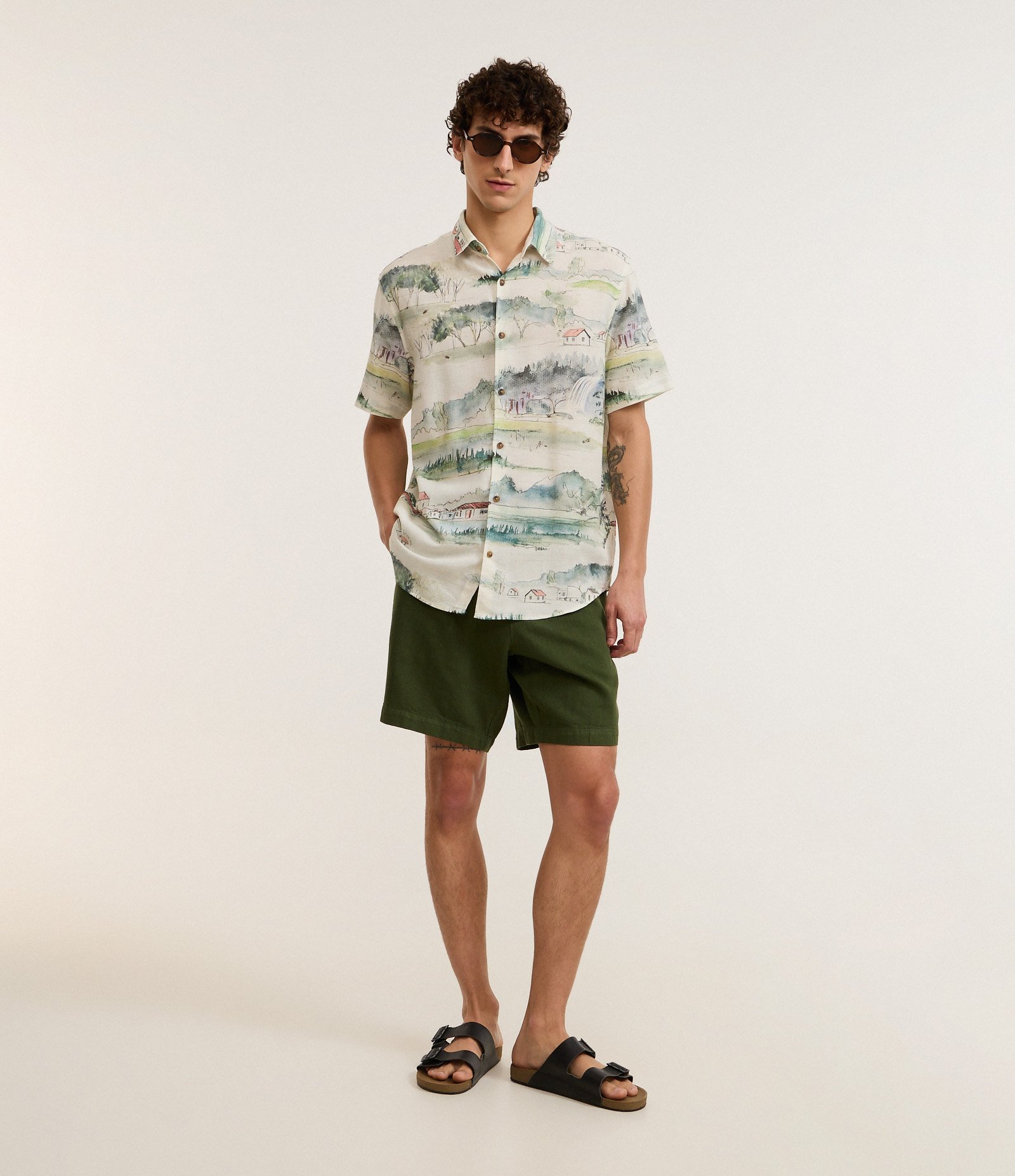 Camisa em Algodão com Estampa de Paisagem Branco 2