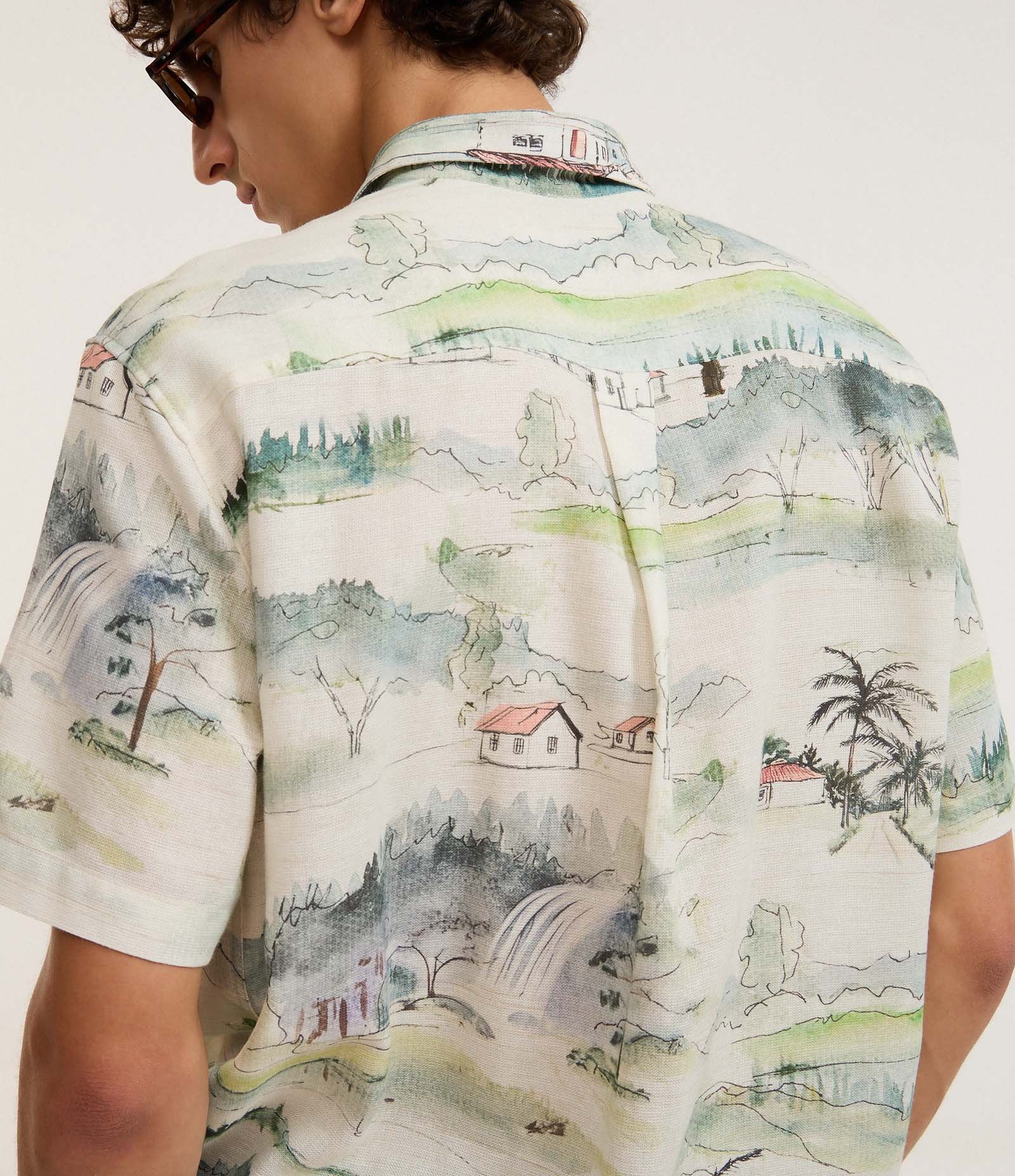 Camisa em Algodão com Estampa de Paisagem Branco 3