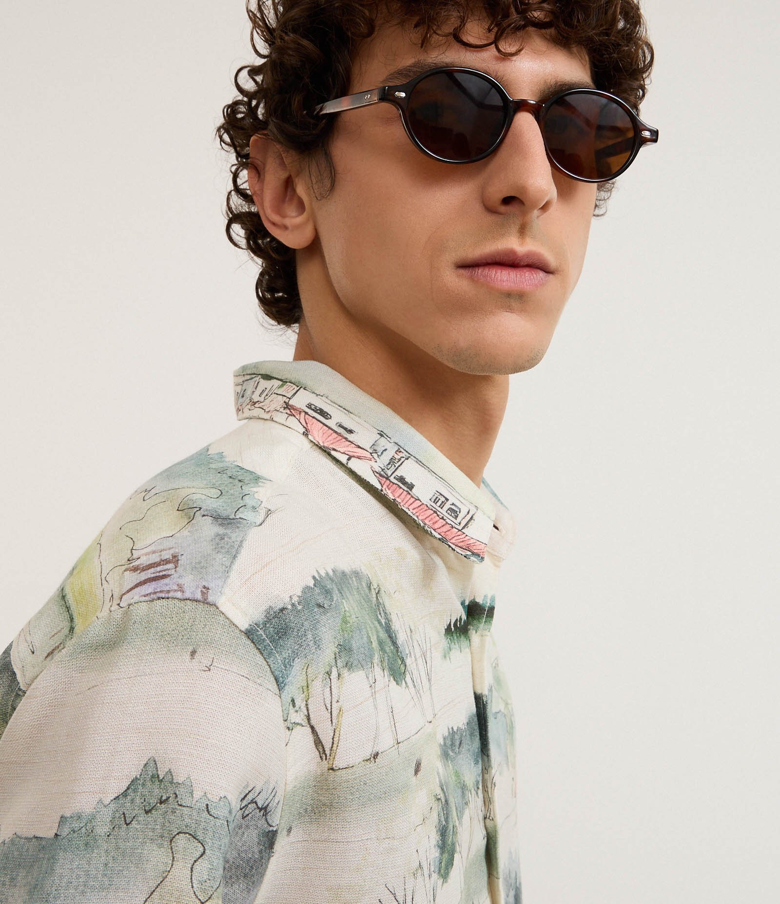 Camisa em Algodão com Estampa de Paisagem Branco 4