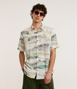 Camisa em Algodão com Estampa de Paisagem