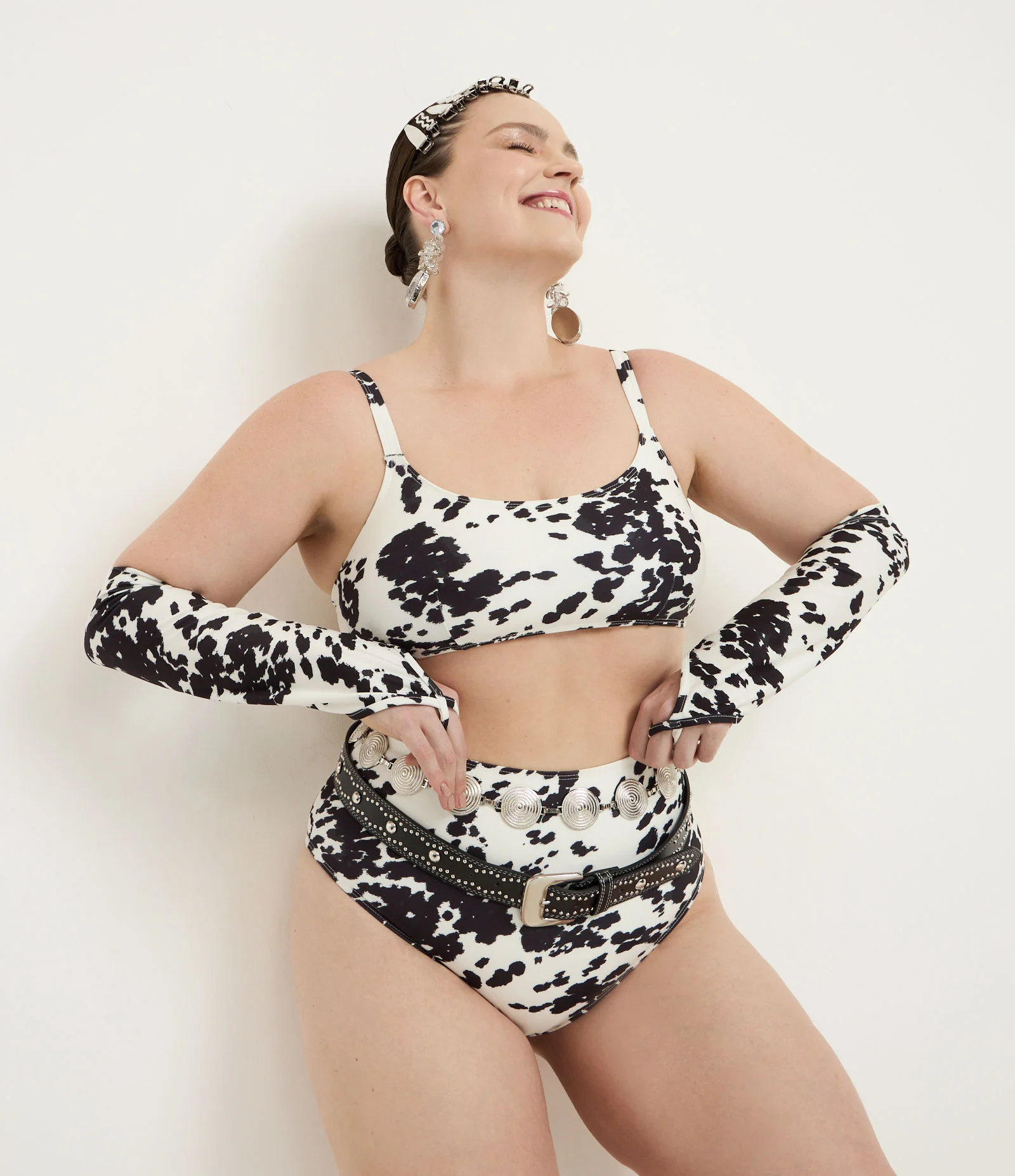 Biquíni Top Camisetinha com Estampa Animal Print Vaca Curve & Size Off White/Preto 2