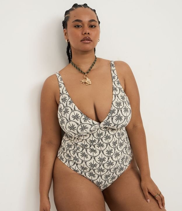 Maiô com Estampa de Coqueiro com Proteção UV Curve & Plus Size