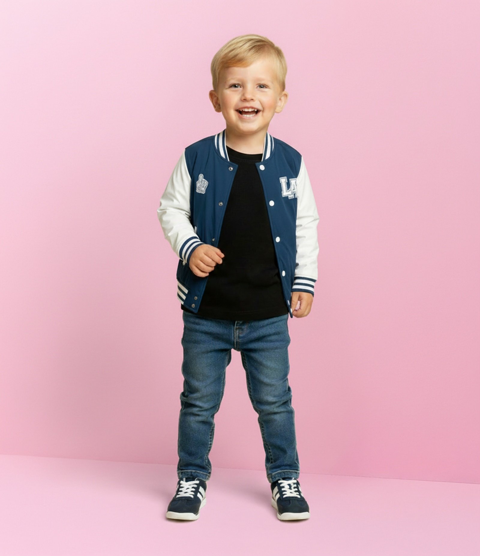 Jaqueta Infantil Bomber com Patches College – Tam 1 a 5/6 Anos Azul Marinho 1