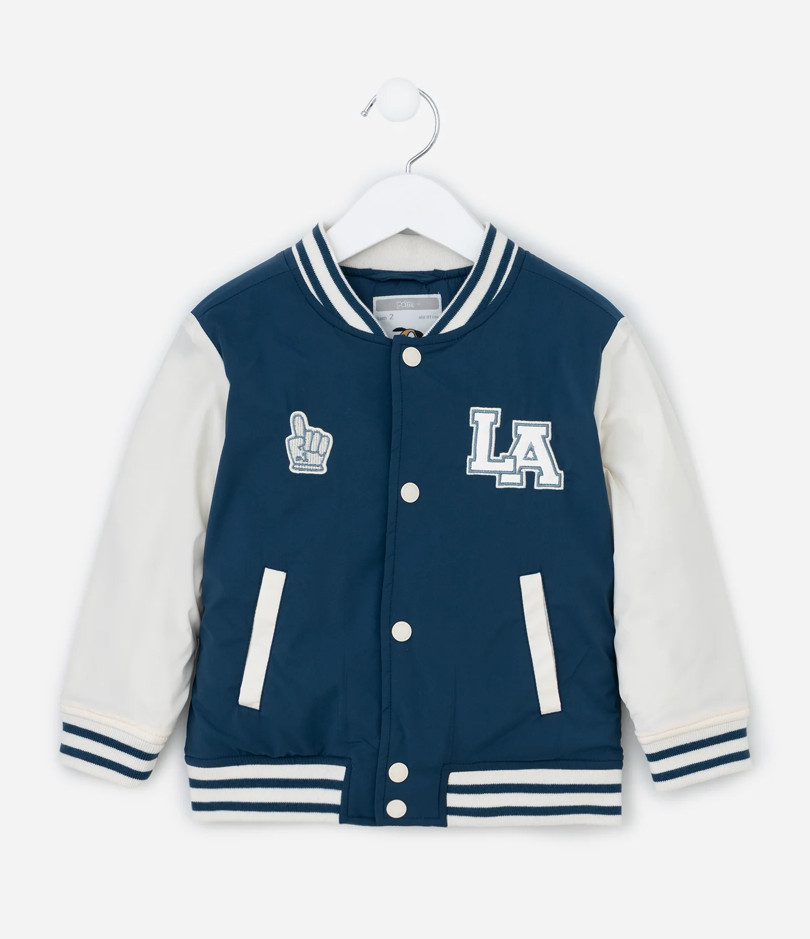 Jaqueta Infantil Bomber com Patches College – Tam 1 a 5/6 Anos Azul Marinho 1