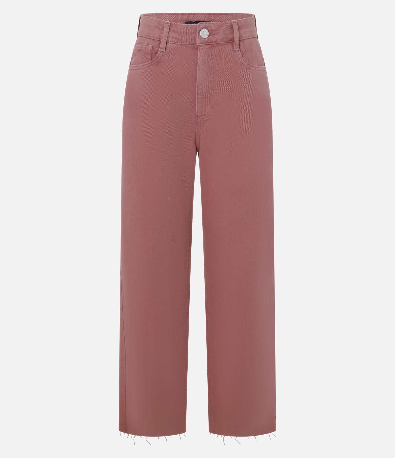 Calça Reta em Sarja com Barra Desfiada Rosa 5