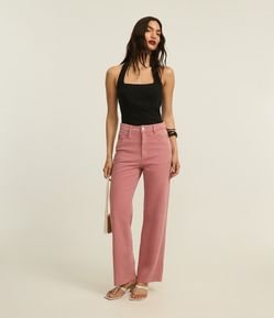 Calça Reta em Sarja com Barra Desfiada