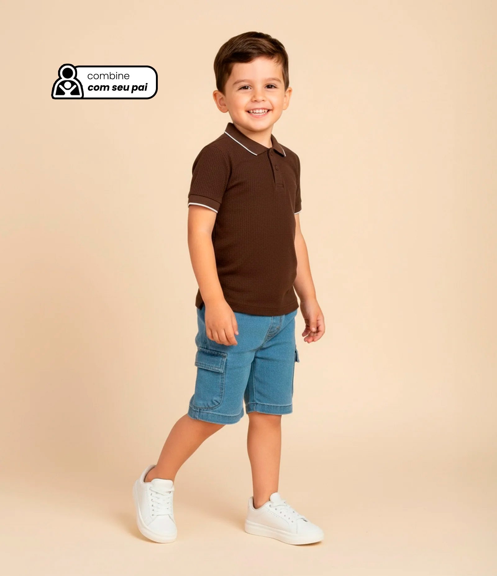 Camiseta Polo Infantil Texturizada - Tam 1 a 6 Anos Marrom 1