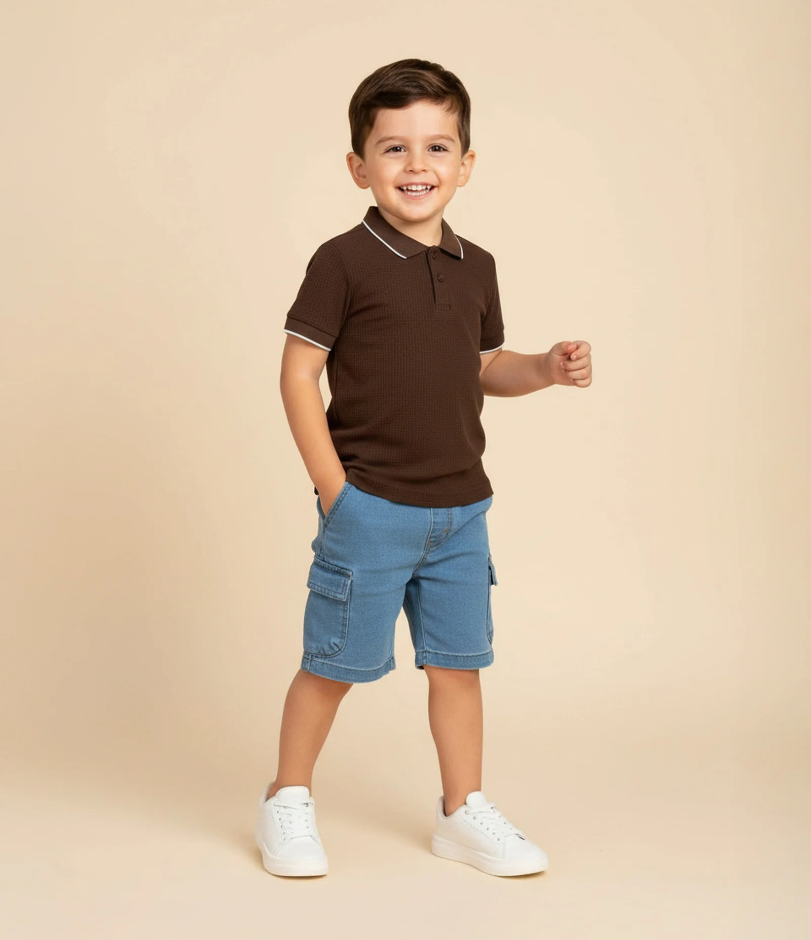 Camiseta Polo Infantil Texturizada - Tam 1 a 6 Anos Marrom 1