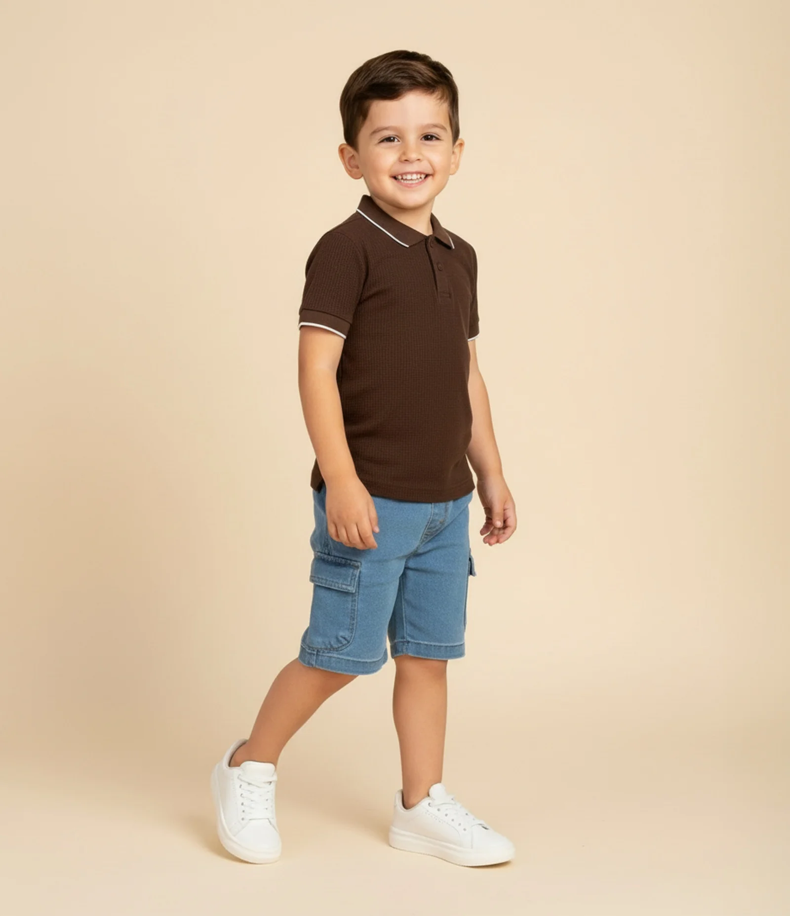 Camiseta Polo Infantil Texturizada - Tam 1 a 6 Anos Marrom 2