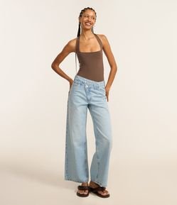 Calça Loose Cintura Baixa em Jeans com Cós Transpassado