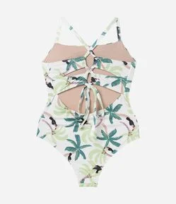 Maiô Texturizado com Estampa Tropical e Amarração nas Costas Curve & Plus Size