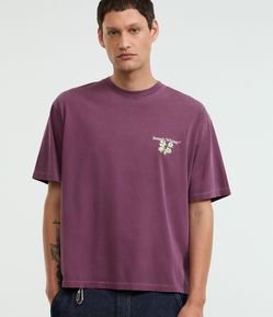 Camiseta Boxy em Algodão Estonado com Estampa Frente e Costas de Flores