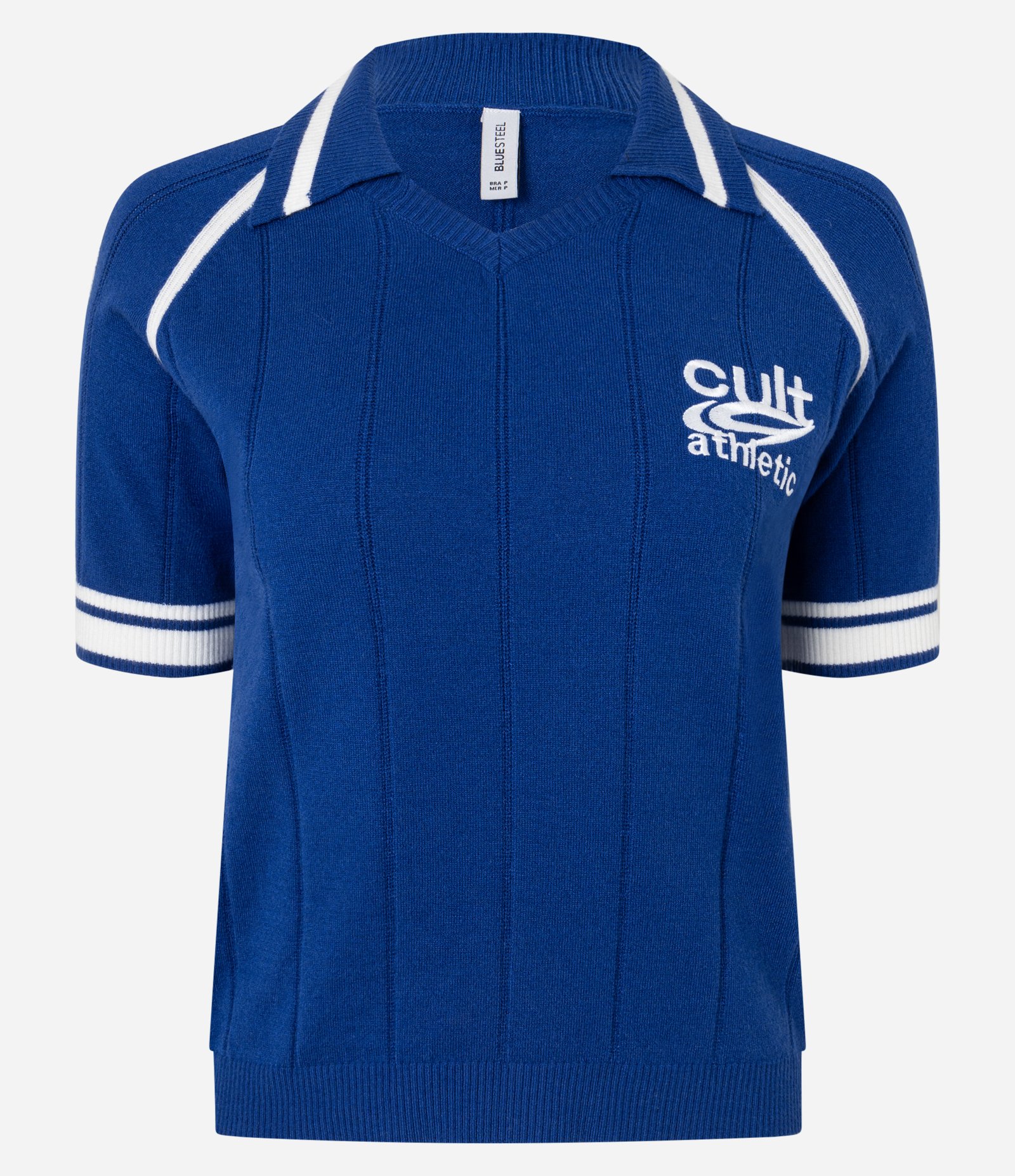 Camiseta Polo Esportiva em Tricô com Punho Listrado Azul 1