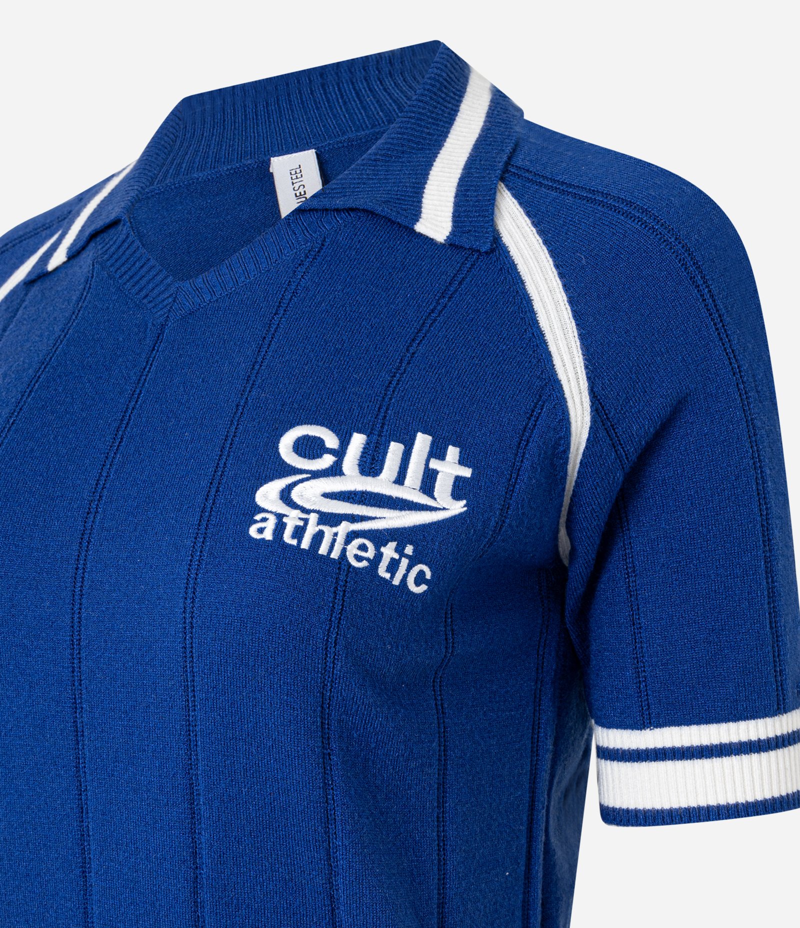 Camiseta Polo Esportiva em Tricô com Punho Listrado Azul 2