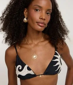 Biquíni Top Cortininha com Bordado de Sol e Ondas