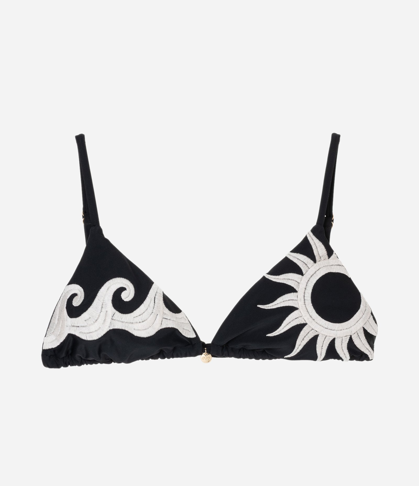 Biquíni Top Cortininha com Bordado de Sol e Ondas Preto 1