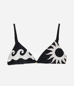 Biquíni Top Cortininha com Bordado de Sol e Ondas