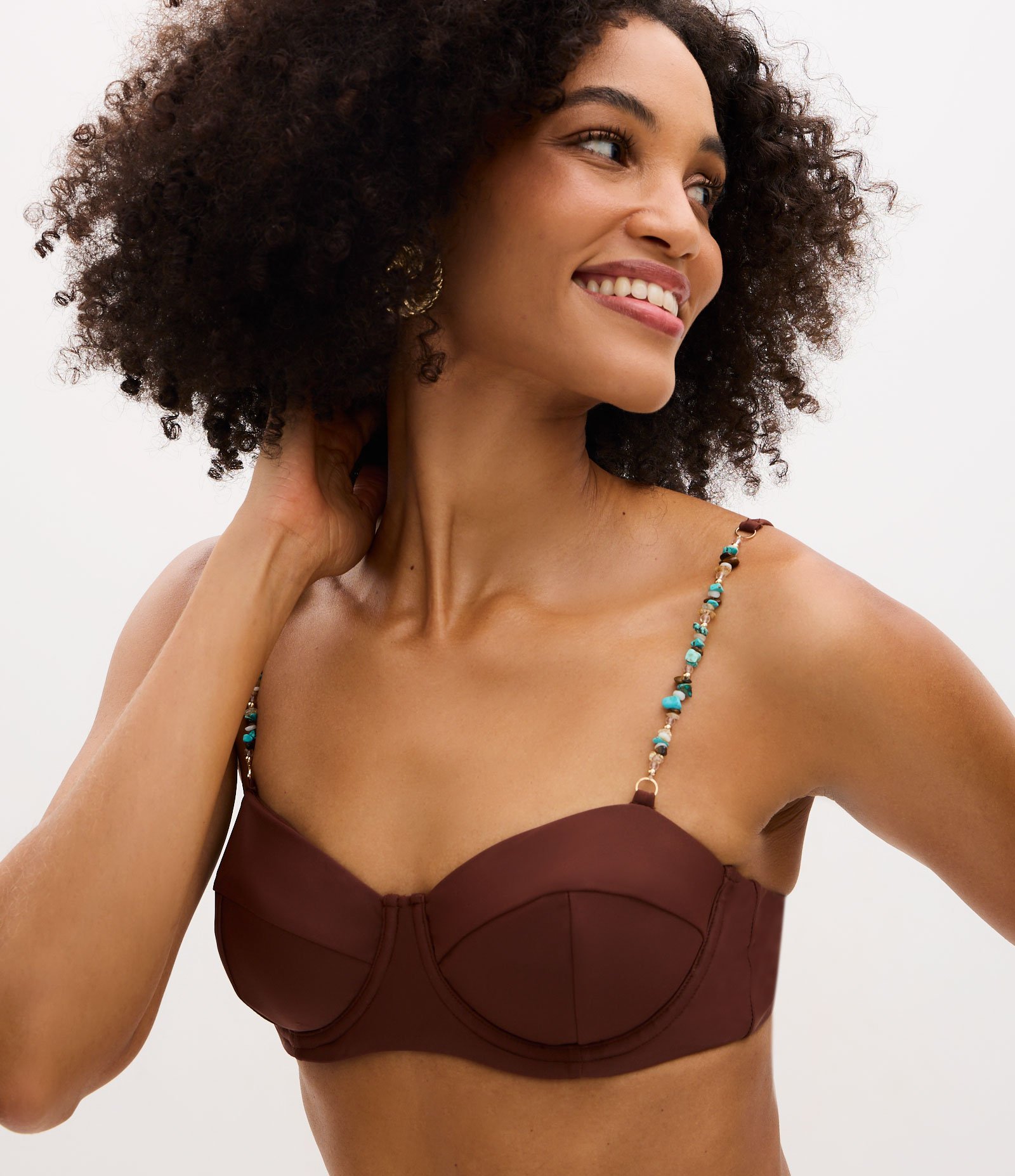 Biquini Top Meia Taça com Aviamento de Pedrinhas Marrom 3