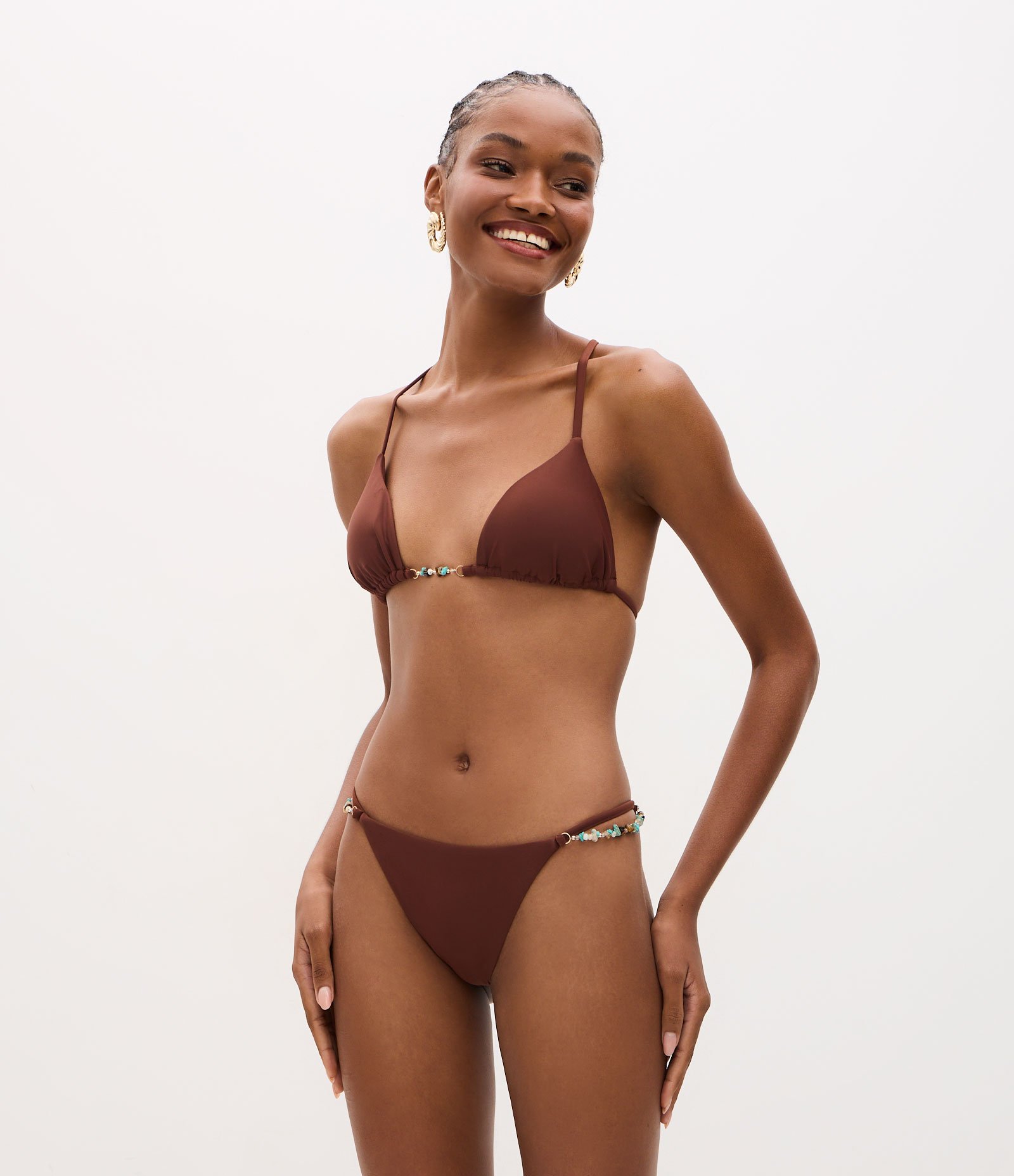 Biquini Calcinha em Microfibra com Aviamento de Pedrinhas Marrom 1