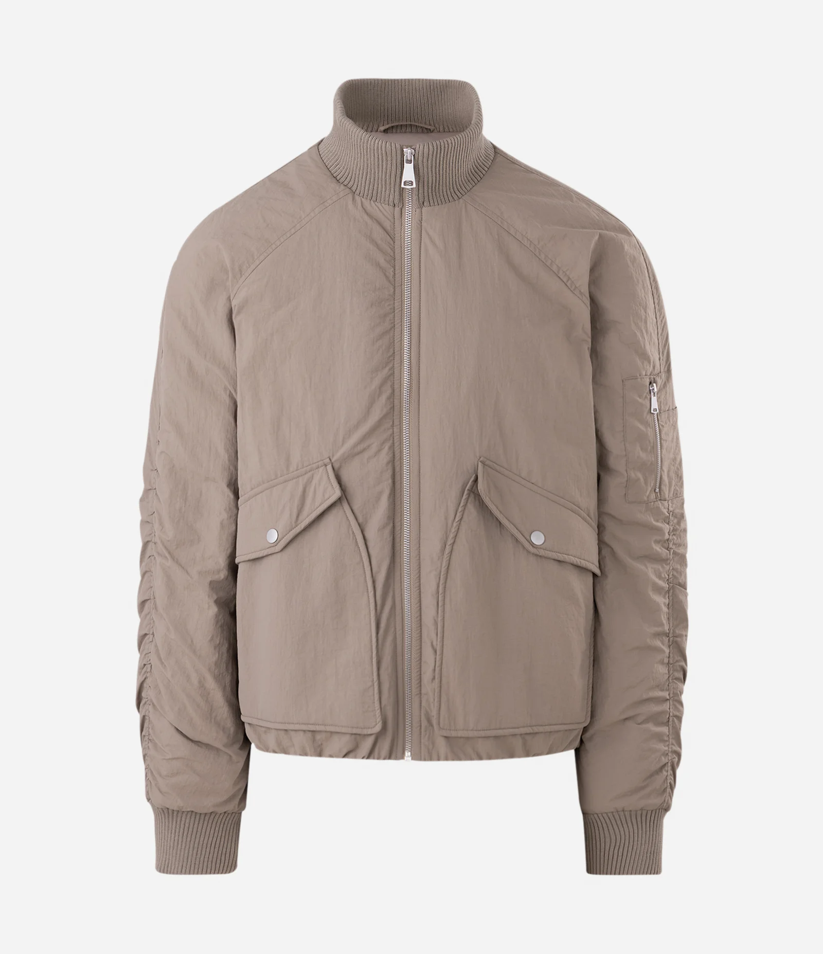 Jaqueta Bomber em Poliamida com Bolsos Bege 5