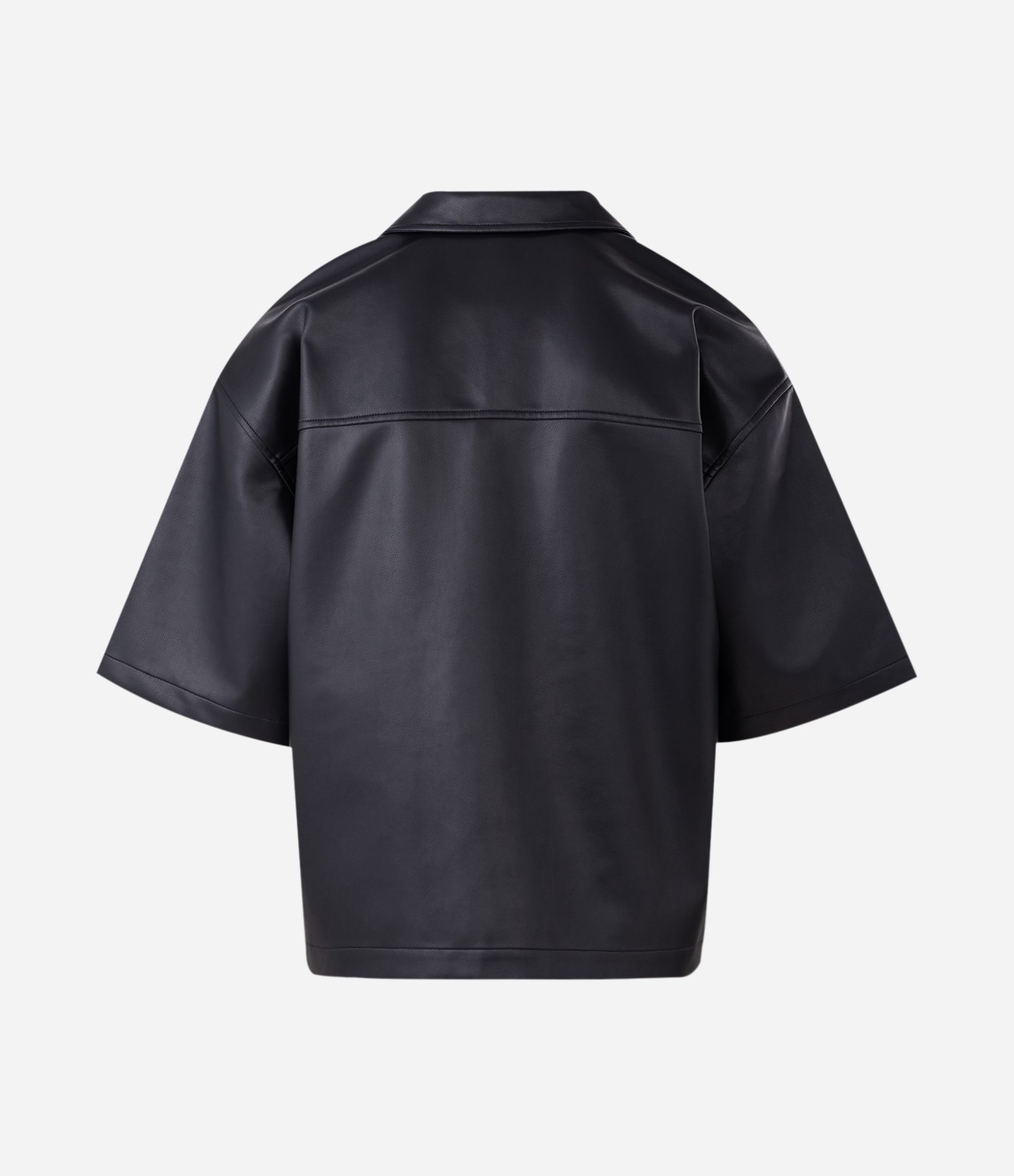 Camisa Manga Curta em PU com Bolsos Frontais Preto 5