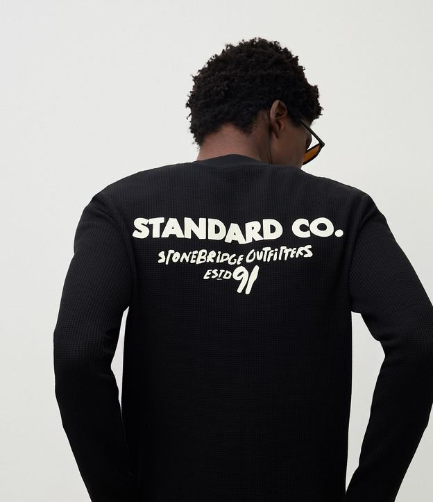 Camiseta Manga Longa com Textura Waffle com Lettering