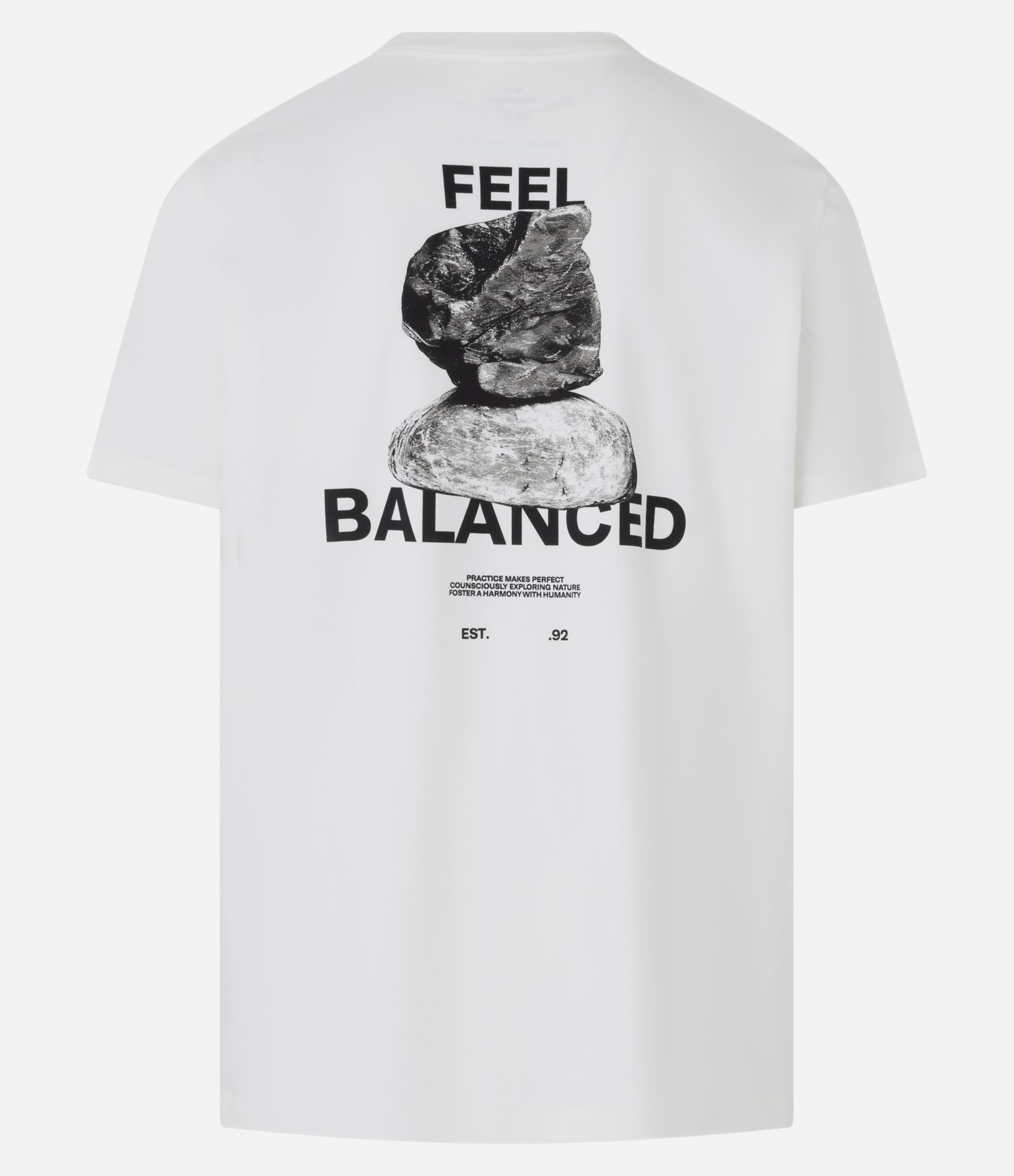 Camiseta Comfort em Algodão com Estampa de Pedras e Lettering Feel Balanced Branco 7