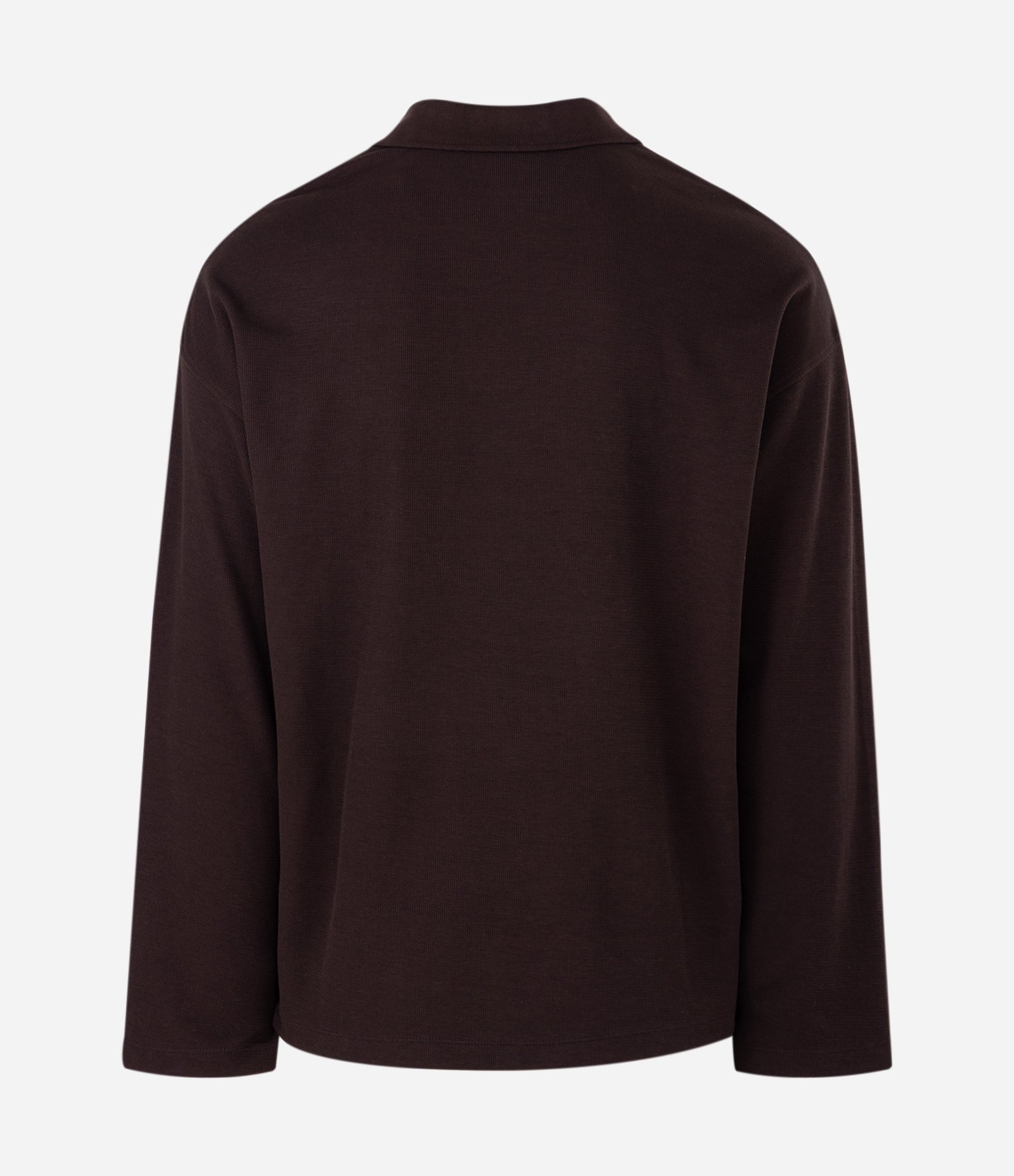 Camiseta Manga Longa Gola Polo Texturizada com Ícone no Peito Marrom 5