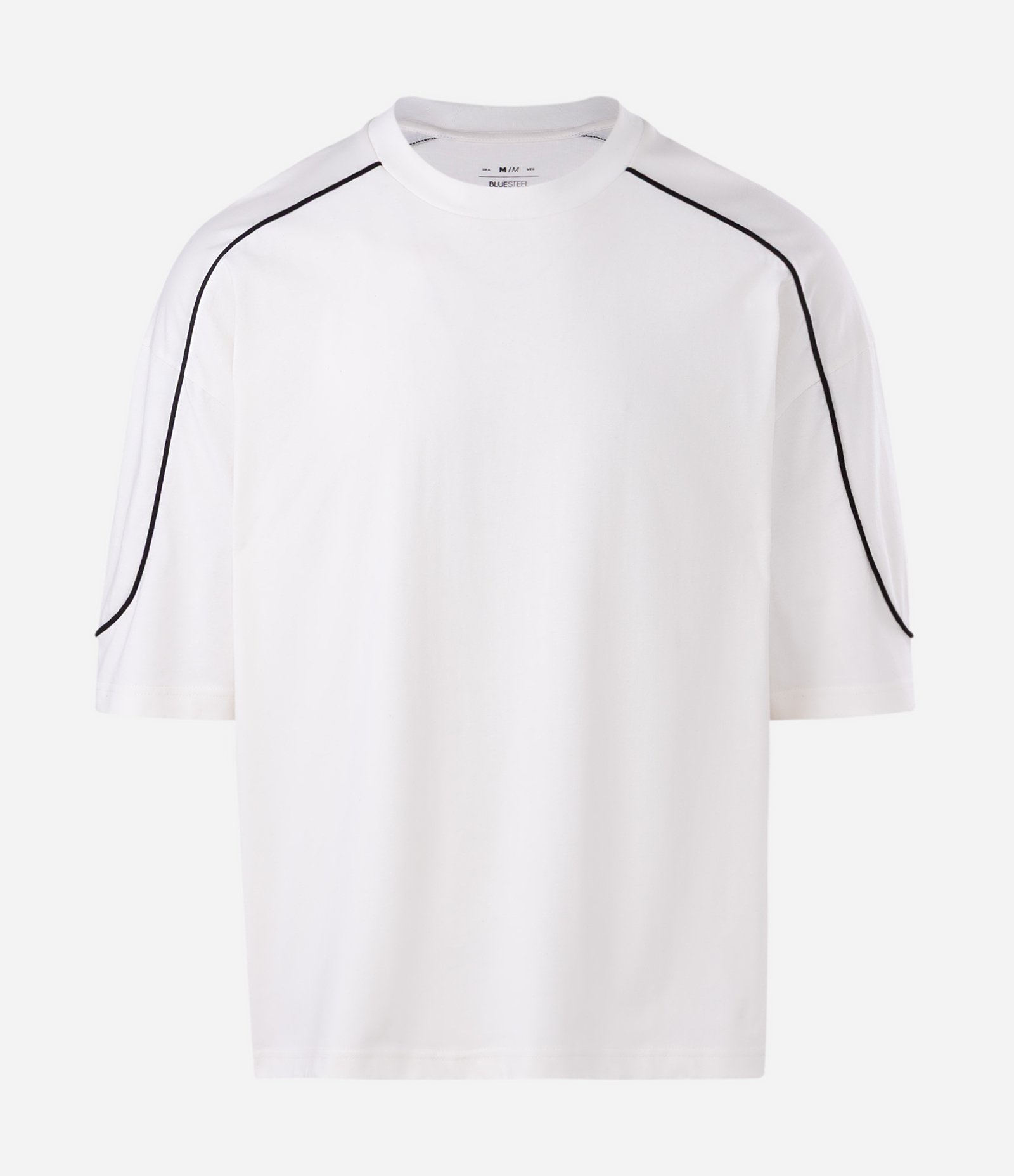 Camiseta Manga Curta em Algodão com Listra Contrastante no Ombro Branco 4