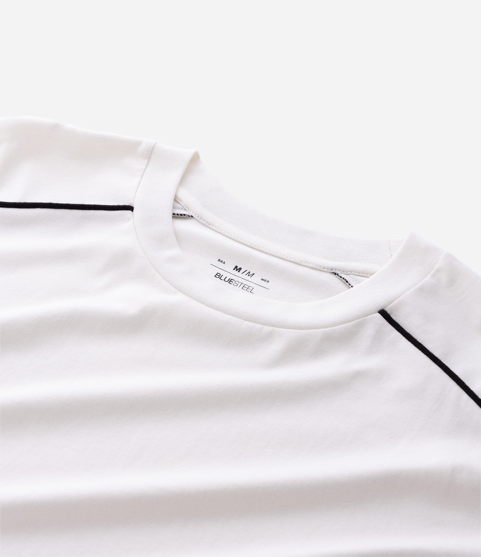 Camiseta Manga Curta em Algodão com Listra Contrastante no Ombro Branco 7