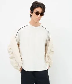 Camiseta Manga Curta em Algodão com Listra Contrastante no Ombro