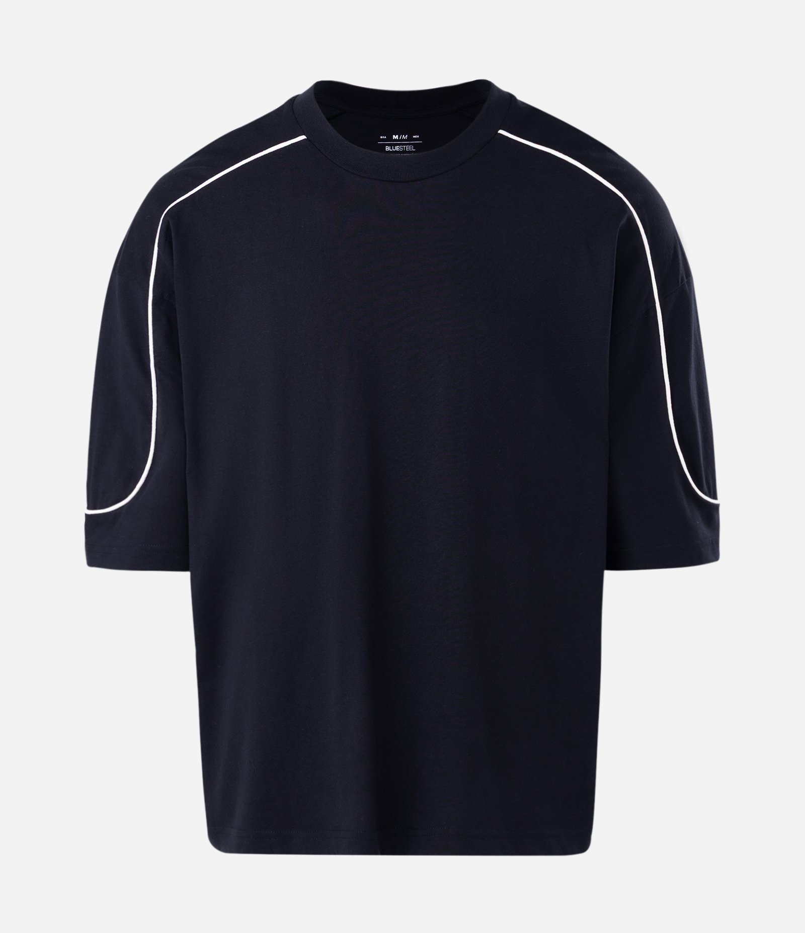 Camiseta Manga Curta em Algodão com Listra Contrastante no Ombro Preto 4