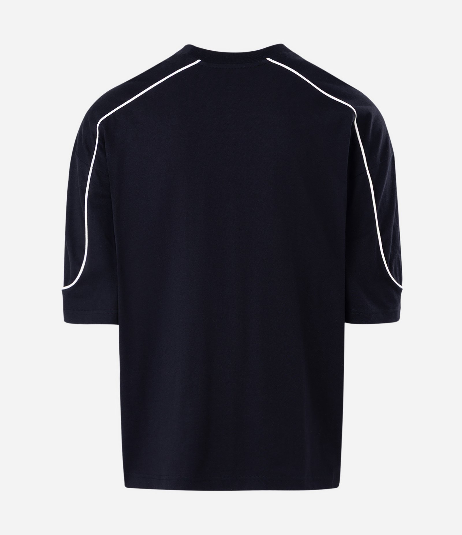 Camiseta Manga Curta em Algodão com Listra Contrastante no Ombro Preto 5