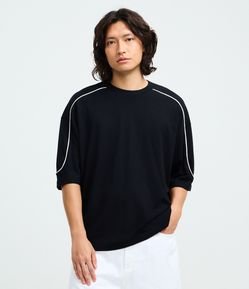 Camiseta Manga Curta em Algodão com Listra Contrastante no Ombro
