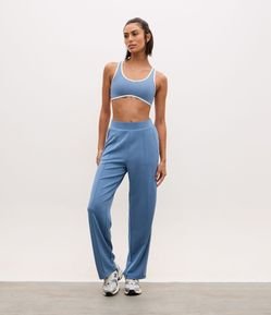 Calça Reta Esportiva em Modal com Cós em Ribana e Friso Contrastante