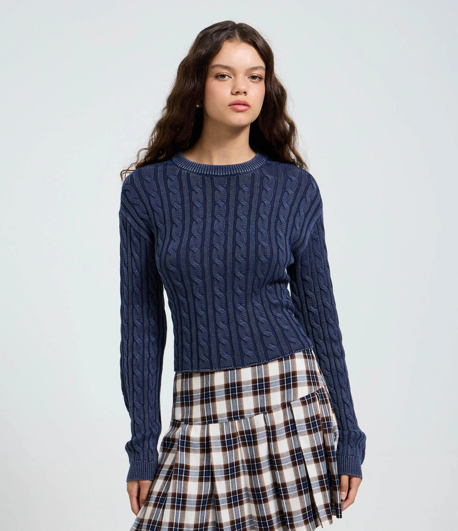 Blusa Tramada em Tricô com Manga Longa Azul 1