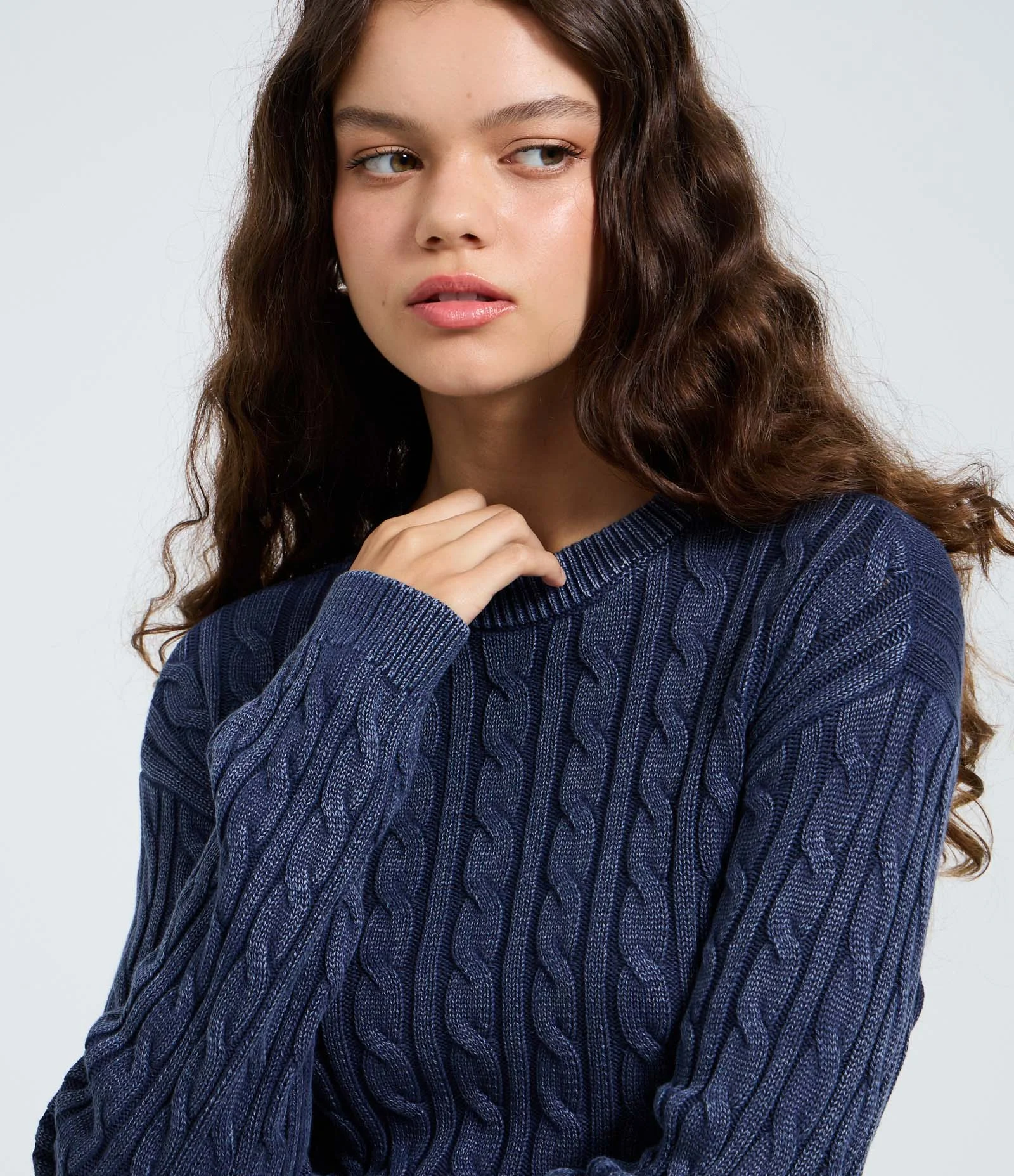 Blusa Tramada em Tricô com Manga Longa Azul 3