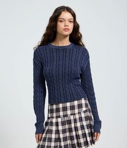 Blusa Tramada em Tricô com Manga Longa