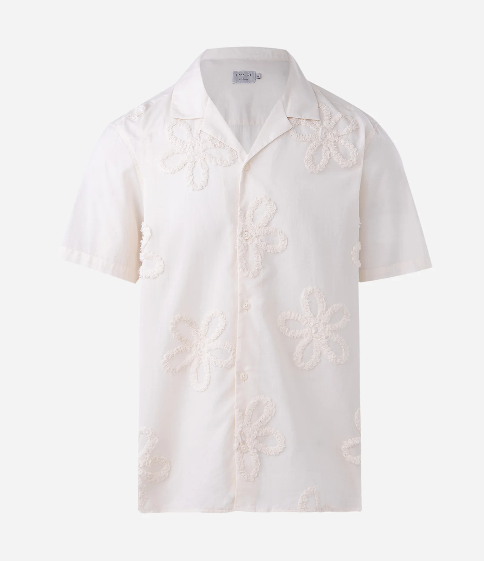 Camisa Manga Curta em Algodão com Bordado Floral em Alto Relevo Off White 1