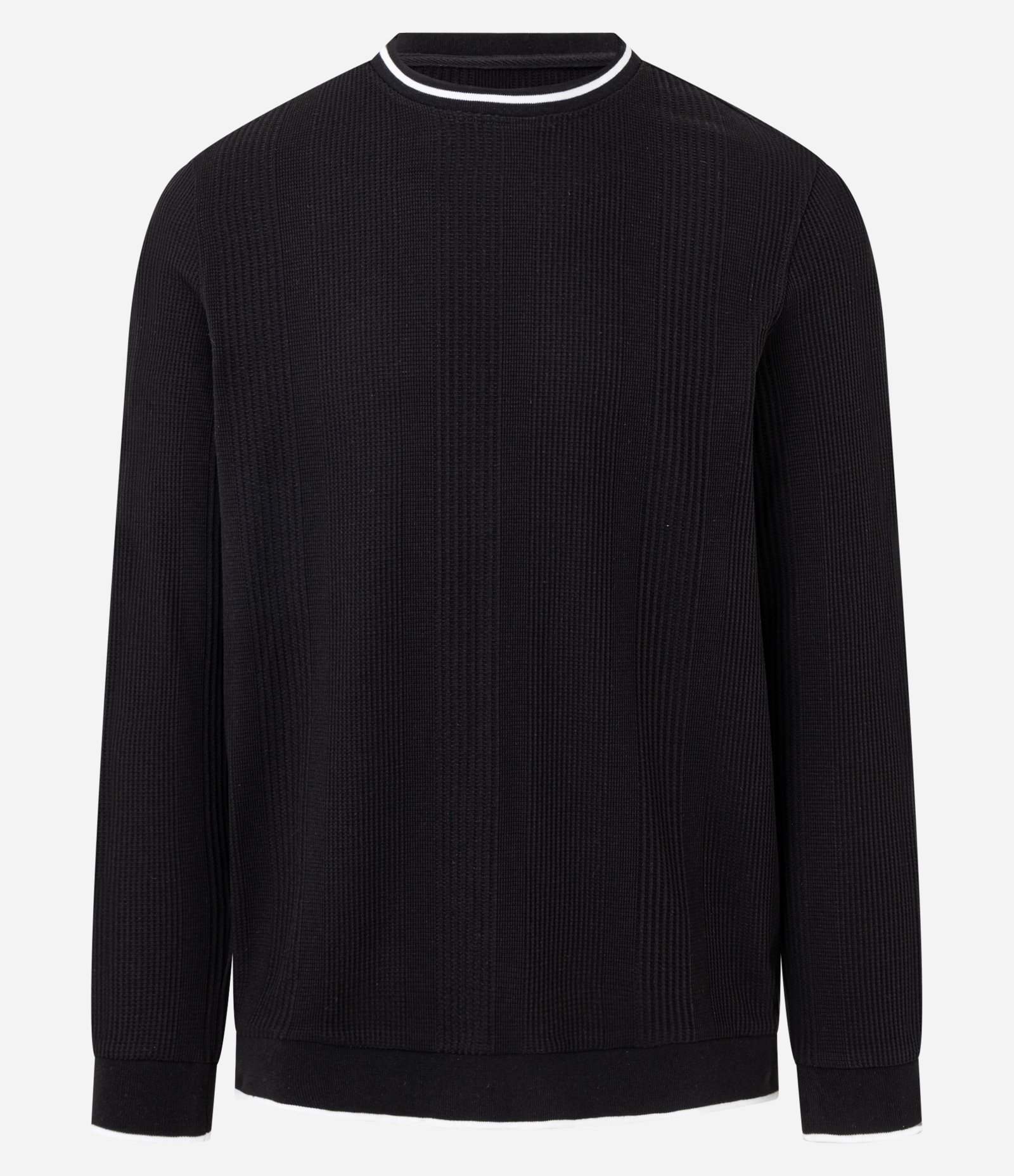Camiseta Regular com Textura Vertical e Gola Contrastante Preto 5