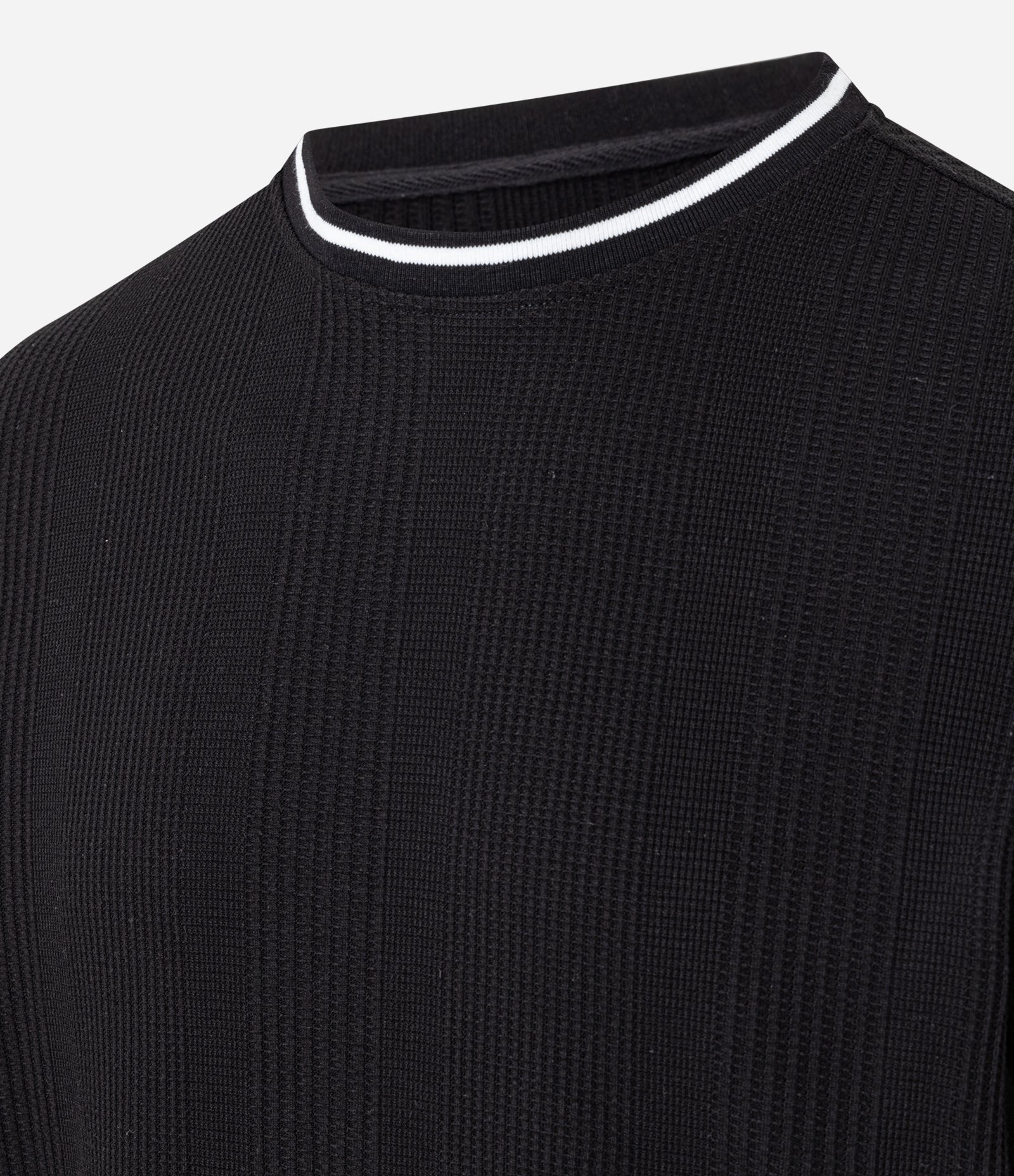 Camiseta Regular com Textura Vertical e Gola Contrastante Preto 6