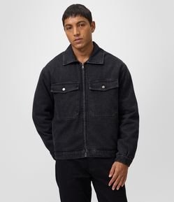Jaqueta Masculina Jeans Boxy com Zíper