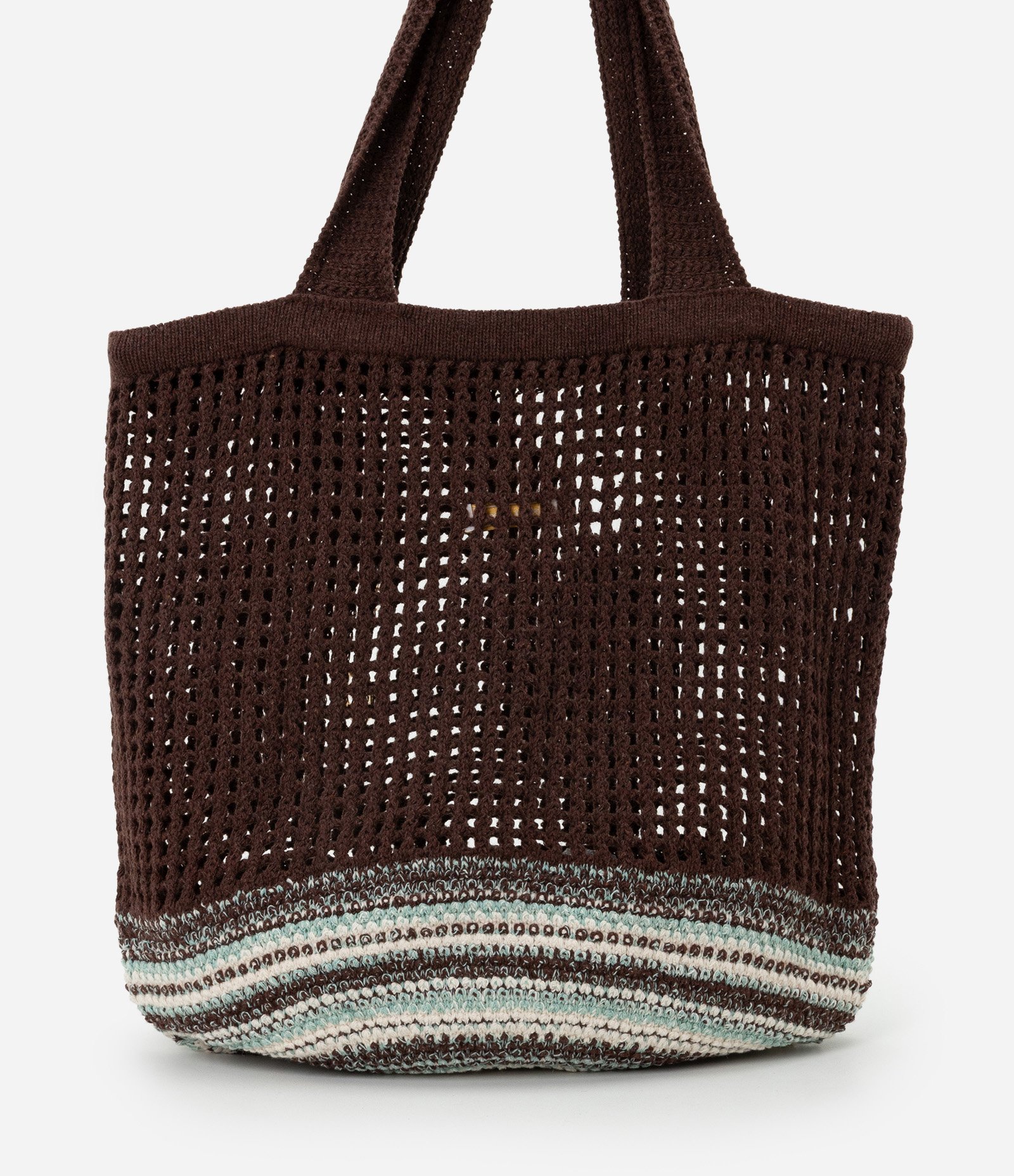 Bolsa Saco em Tricô com Pingente e Detalhes Listrados Marrom 3