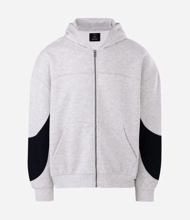 Blusão Fechado em Moletom com Felpa e Painéis nas Mangas