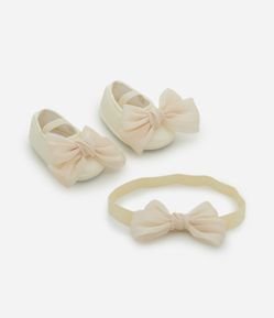 Sapatilha Infantil com Faixa De Cabelo e Laço – Tam 15 A 19