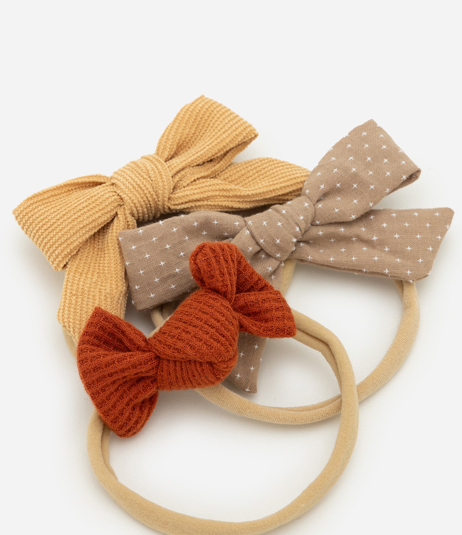 Kit 03 Faixas de Cabelo Infantil com Laços – Tam U Bege/Caramelo/Marrom 3