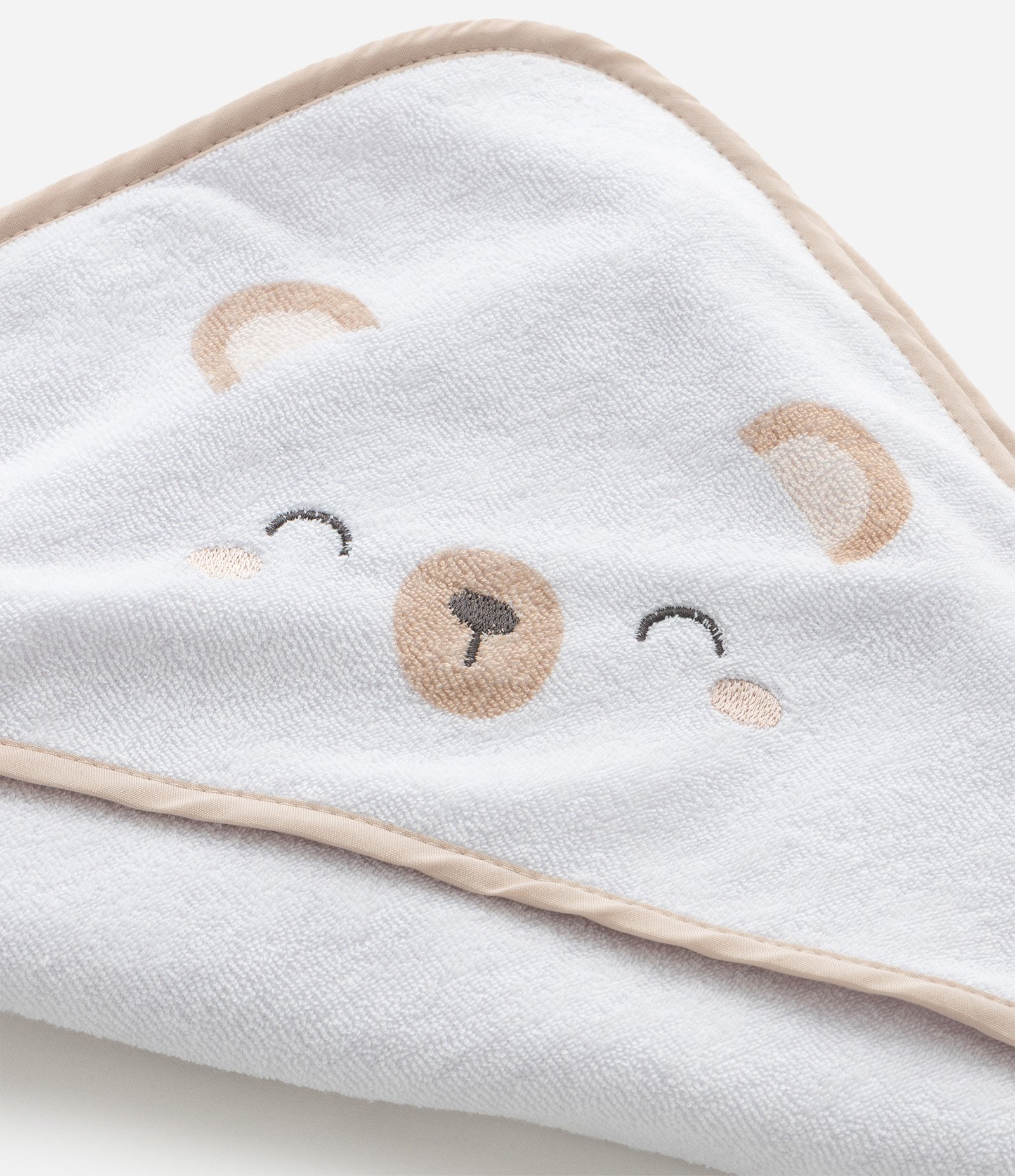 Toalha Infantil com Capuz em Algodão com Bordado Ursinho – Tam U Branco 4