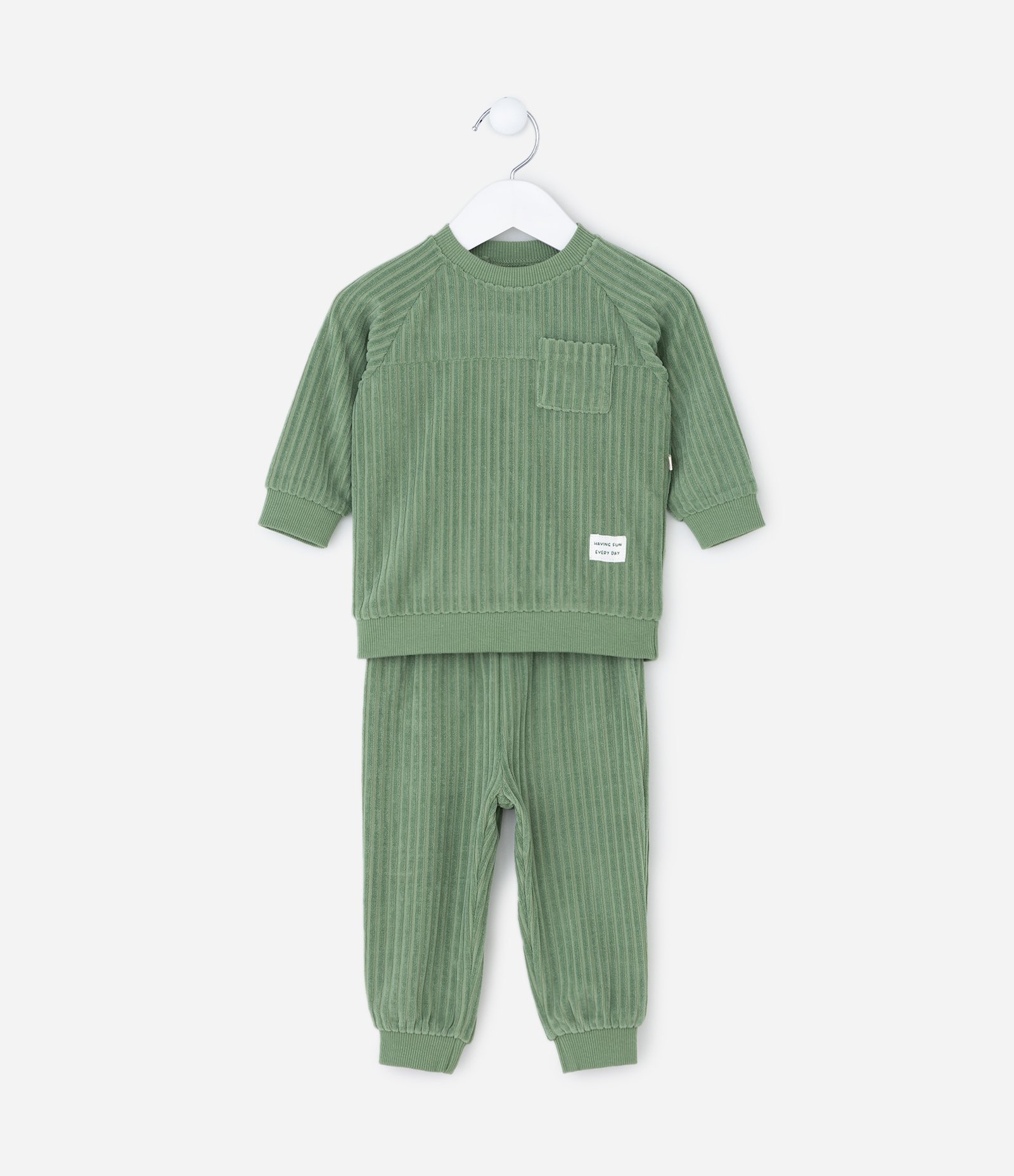 Conjunto Infantil Canelado com Casaco e Calça Jogger – Tam 0 a 24 Meses Verde 1