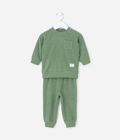 Conjunto Infantil Canelado com Casaco e Calça Jogger – Tam 0 a 24 Meses