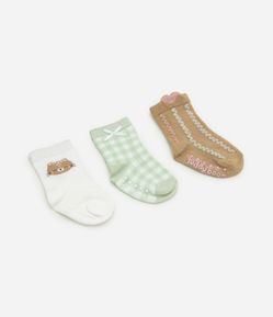 Kit 3 Meias Infantis com Ursinha e Frufru - Tam RN a 12 meses